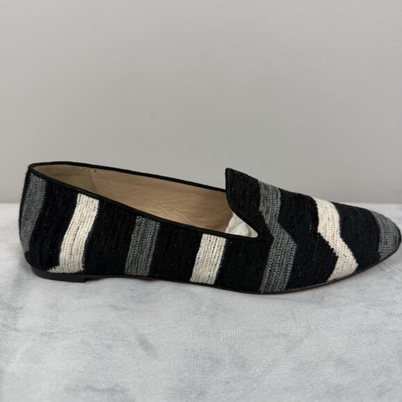 J. Crew Womens Black Gray Cream Textile Striped Italy Darby Currant Flats Sz 8 - Picture 1 of 9